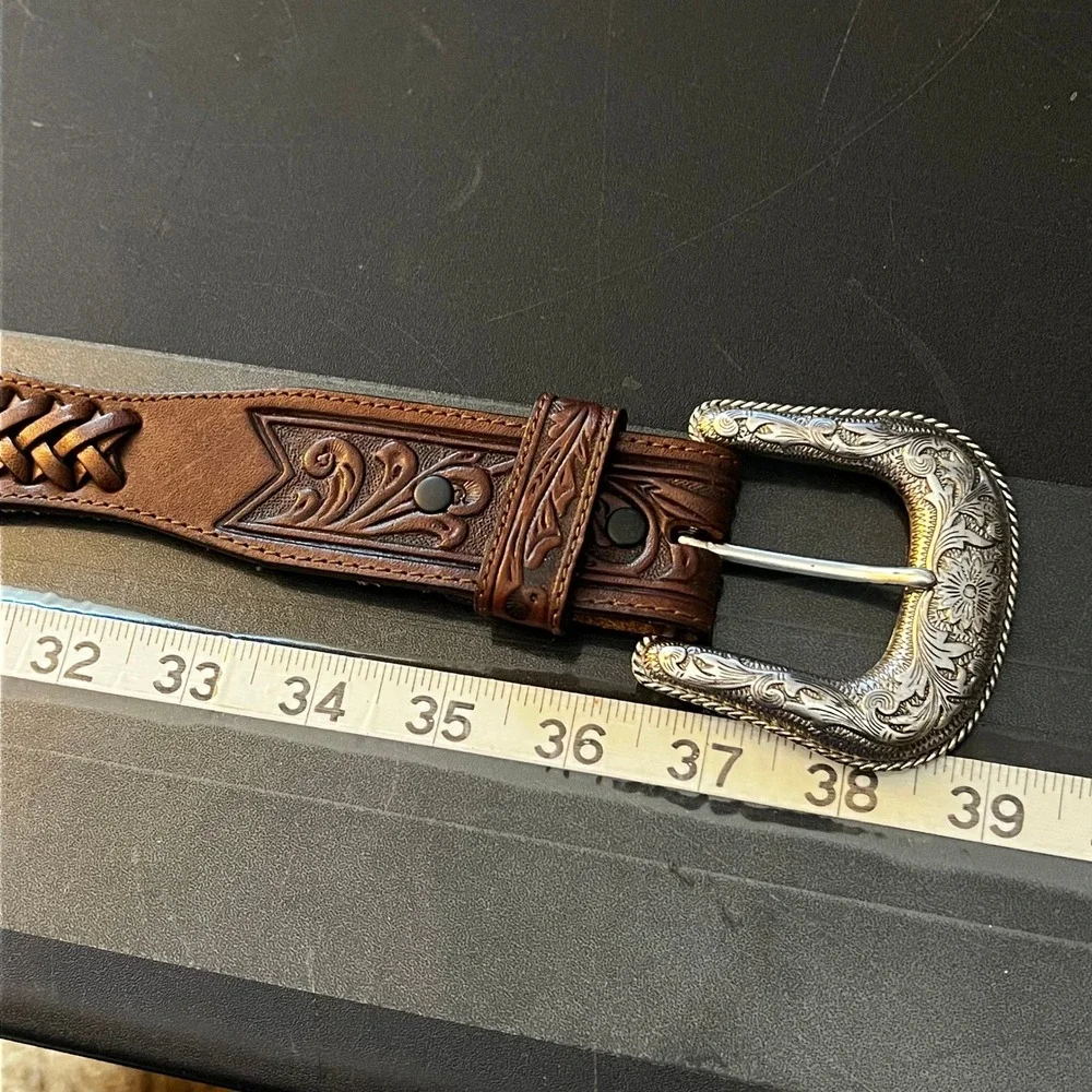 Vintage Justin Tooled Leather Western Belt Walking Liberty Half Dollar Coins 32